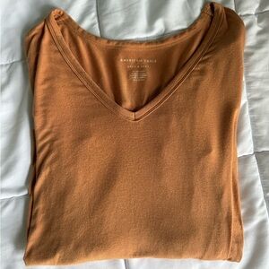 American Eagle Outfitters Women’s V-Neck Long Sleeve Tee in Rust Orange